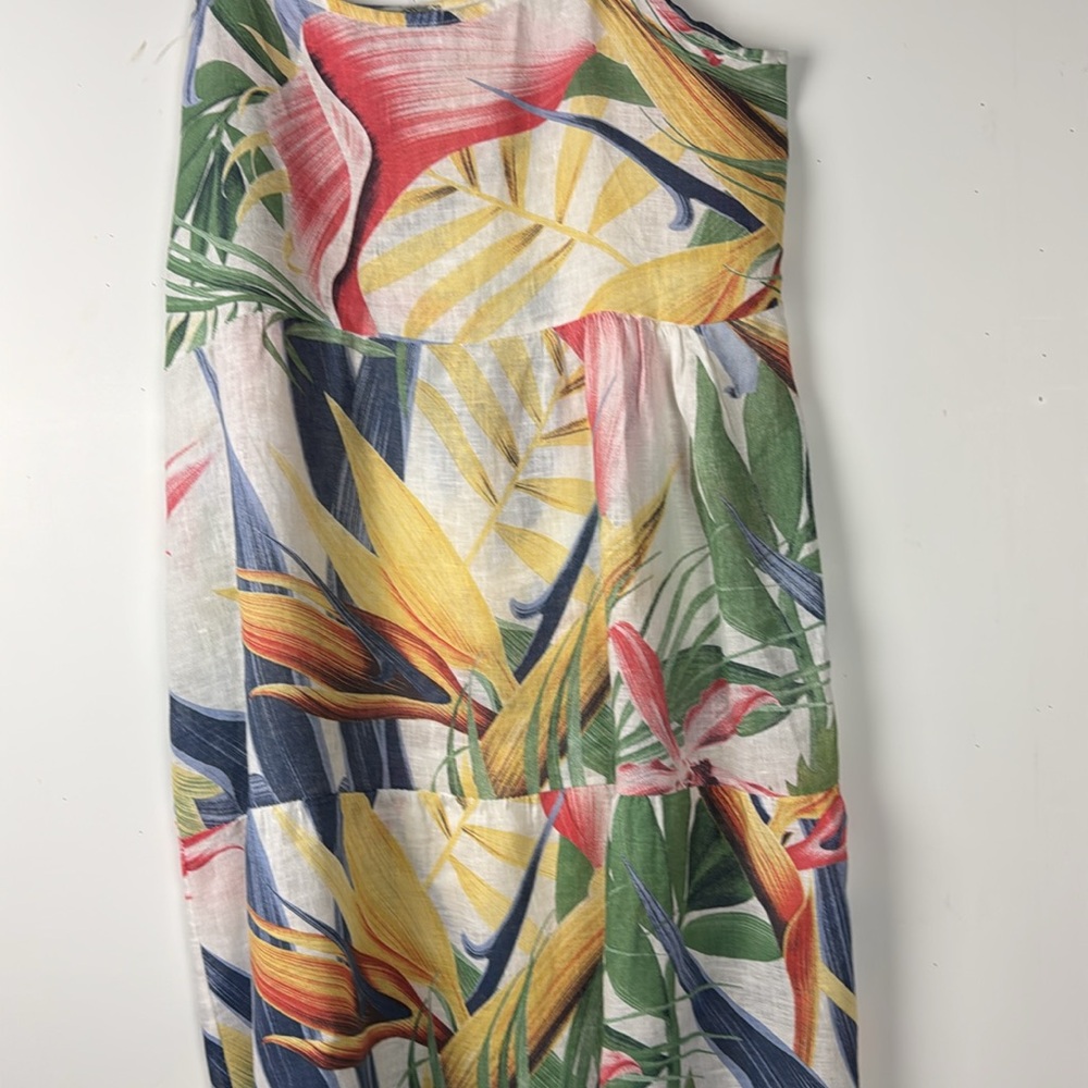 Elena Baldi Italy women Linen Maxi Dress Hawaiian Print Sleeveless L NWOT - Picture 4 of 7